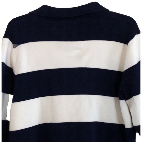 Lands End Nautical Stripe Cardigan Jacket Womens L Double Breasted Navy Cotton - Picture 7 of 13